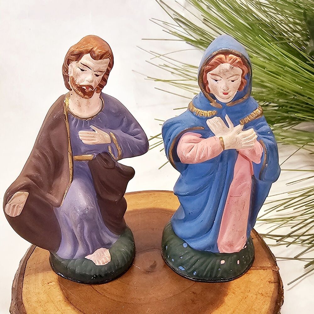 Vintage Joseph & Mother Mary Figurines Paper Mache Christmas Nativity Manger